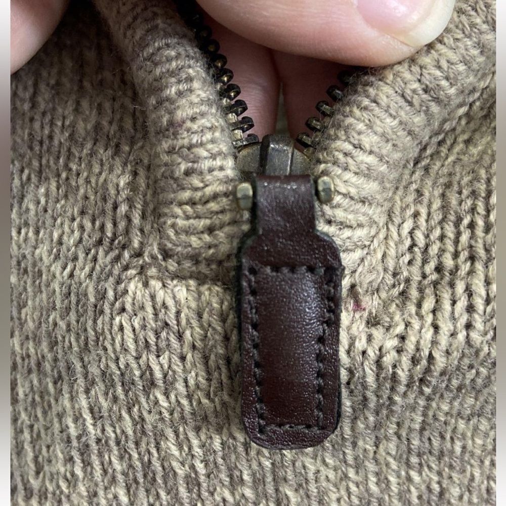 Oscar de la Renta Men’s Quarter Zip Knit Sweater | Leather Pull | Quiet Luxury - Picture 9 of 10